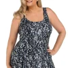 Maxine: Plus Size One Piece Brushstroke Shimmer Prince Seam Swimdress