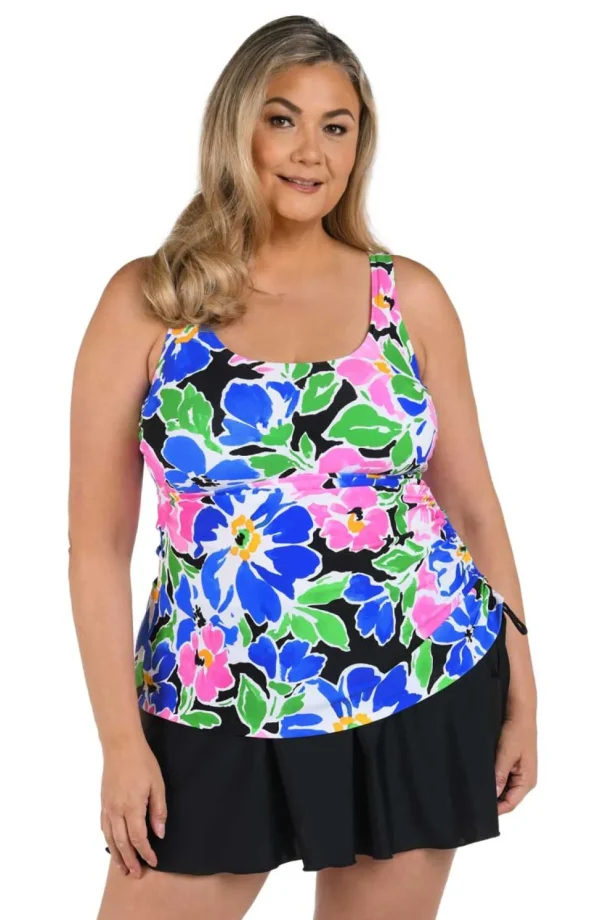 Maxine: Plus Size One Piece Sum Splash Adjustable Tank Swimdress