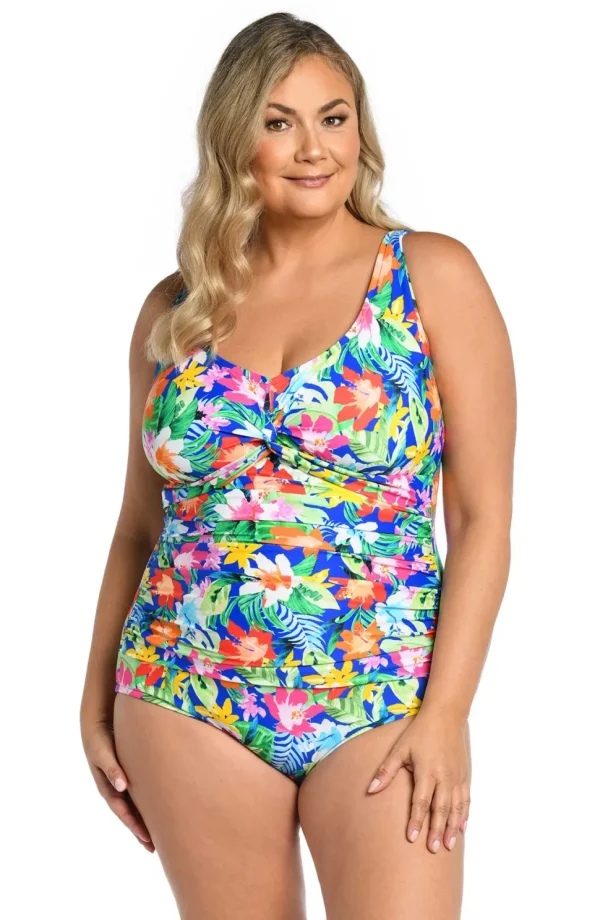 Maxine: Plus Size One Piece Hula Holiday Twist Front Mio