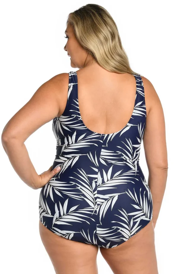 Maxine: Plus Size One Piece Gold Leaf Side Shirred Mio