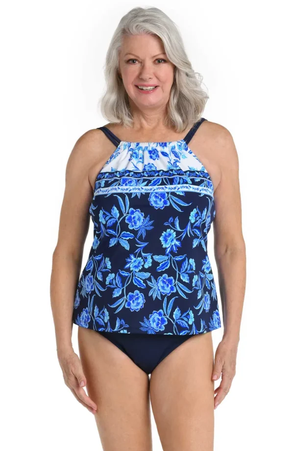 Maxine: Shibori Vines High Neck Tankini Top