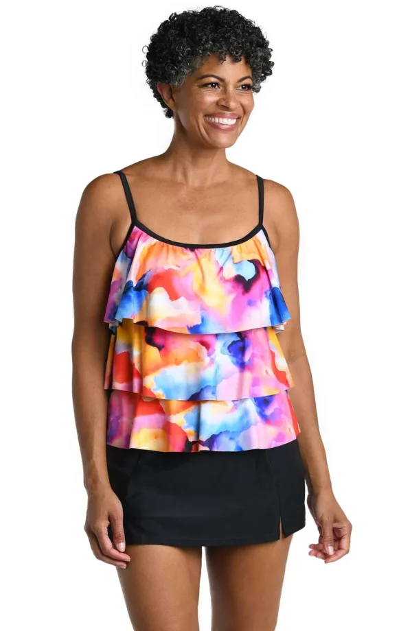 Maxine: Watercolor Bliss Triple Tiered Tankini Top