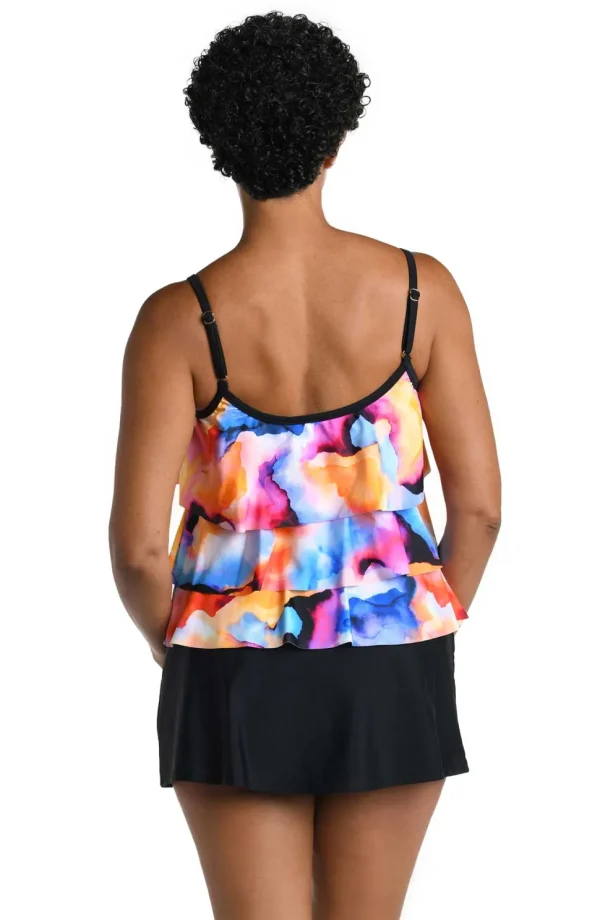Maxine: Watercolor Bliss Triple Tiered Tankini Top