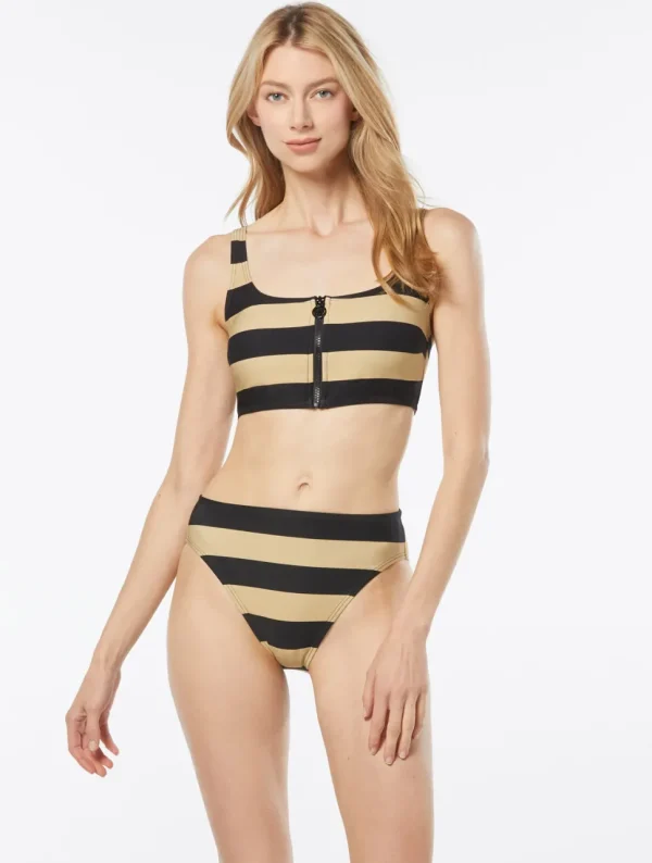 Michael Michael Kors: Rugby Stripe Zip Front Bikini Top