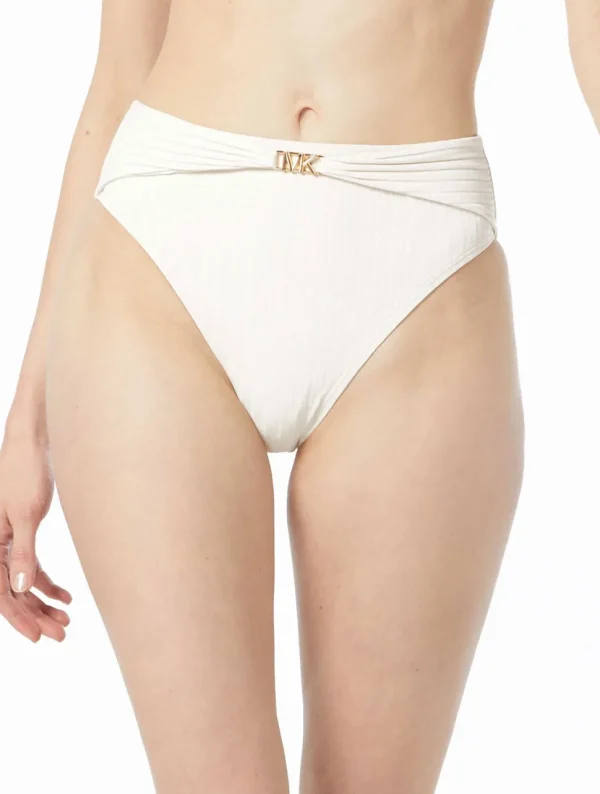 Michael Michael Kors: Solid Textured Ribbed High Leg Bikini Bottom