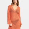 Roxy: Love Coastline Long Sleeve Crochet Beach Dress