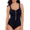 Shapesolver Sport: On Pice Binded Edge Zipper Tank Swimsuit