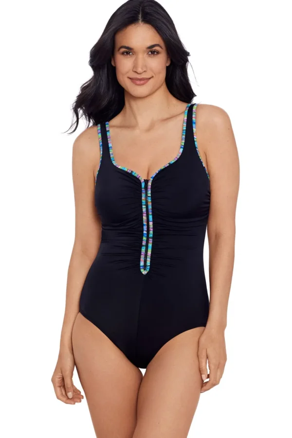 Shapesolver Sport: One Piece Rainbow Effect Zipper Tank Swimsuit
