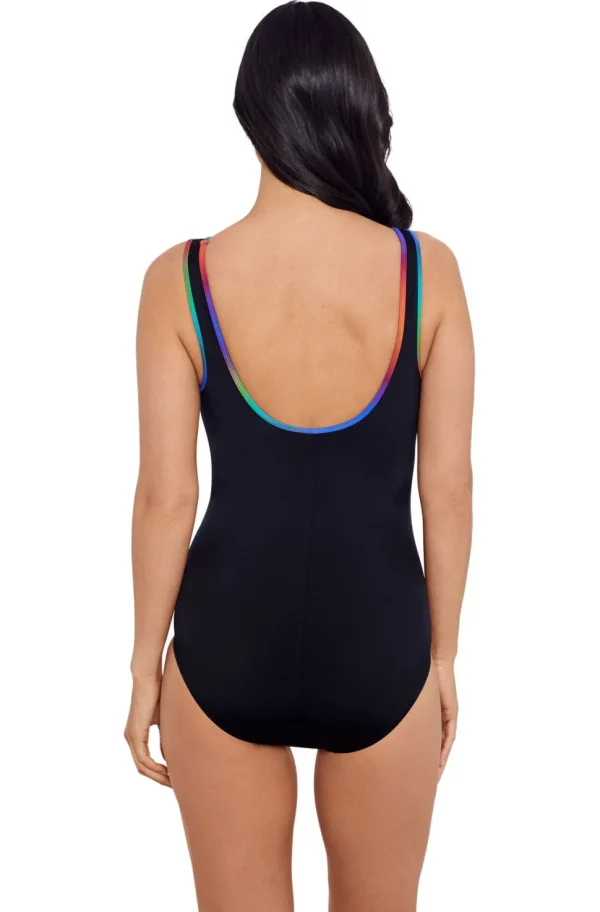 Shapesolver Sport: One Piece Colorful Behavior Shirred Zipper Tank Swi