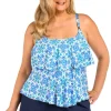 24th & Ocean: Plus Size Beachside Tile Two Tiered Tankini Top