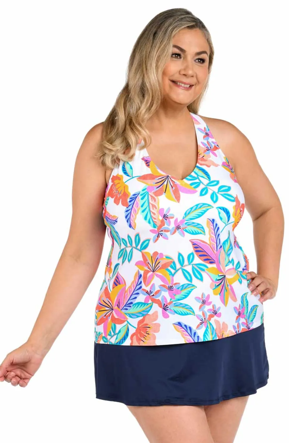 th_amp_ocean_plus_size_fr_0.webp 24th & Ocean: Plus Size Francesca Tropical Crossback Tankini Top