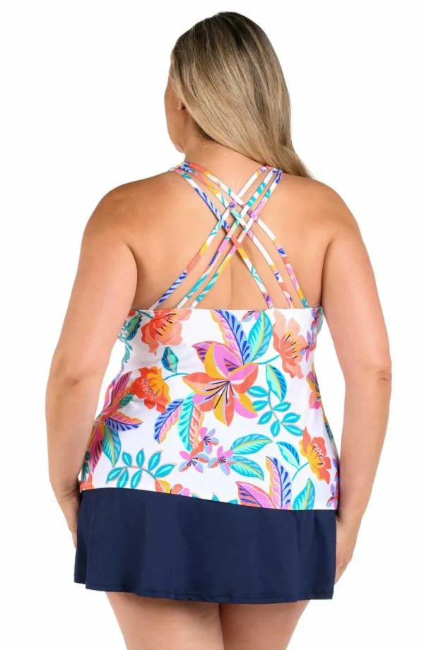 24th & Ocean: Plus Size Francesca Tropical Crossback Tankini Top