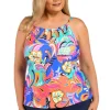 24th & Ocean Plus Size Prima Paisley High Neck Cutout Tankini Top