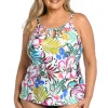 24th & Ocean: Plus Size Sketched Flora Cutout High Neck Tankini Top