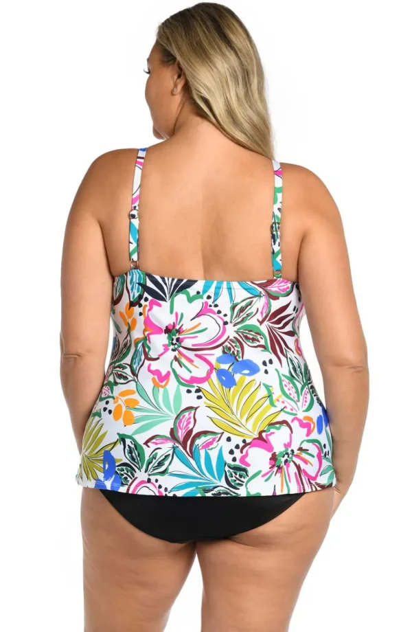 24th & Ocean: Plus Size Sketched Flora Cutout High Neck Tankini Top
