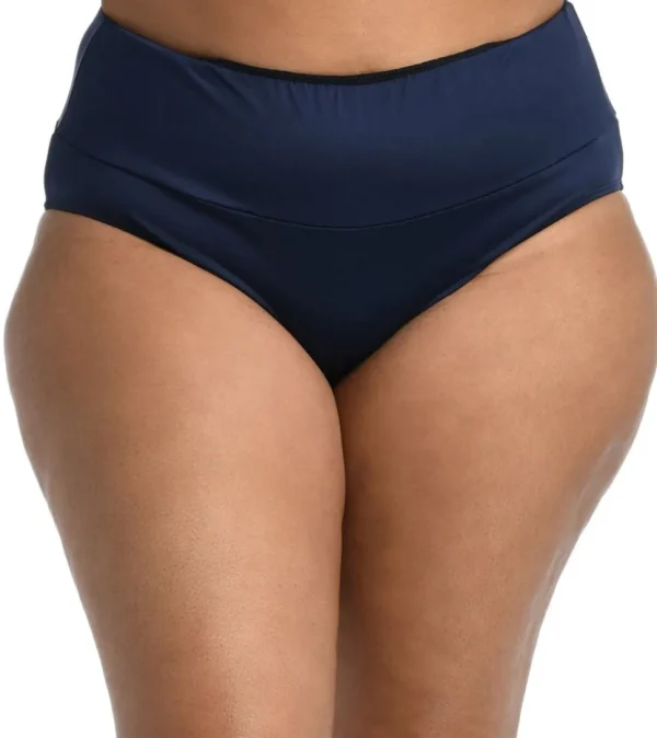 24th & Ocean: Plus Size Solid Mid Waist Spliced Bikini Bottom