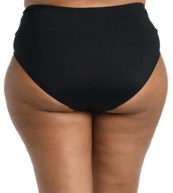 24th & Ocean: Plus Size Solid Mid Waist Spliced Bikini Bottom