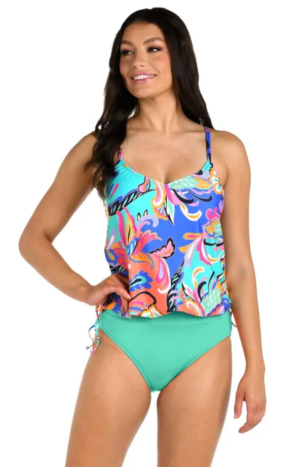 24th & Ocean: Prima Paisley V-Neck Blouson Tankini Top