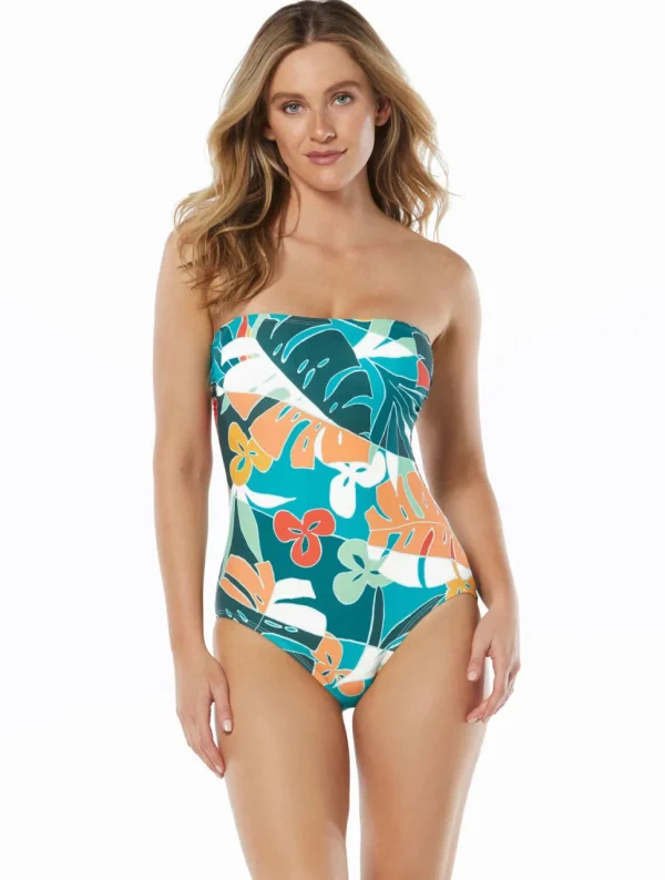 Vince Camuto: One Piece Tropical Bandeau Swimsuit