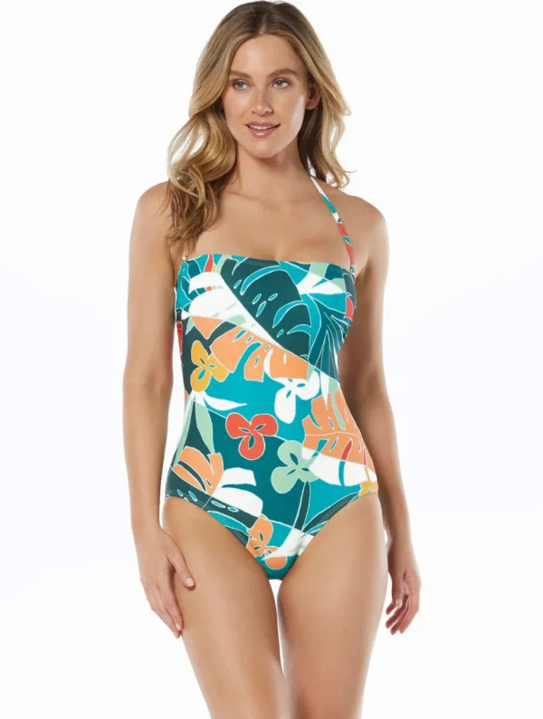 Vince Camuto: One Piece Tropical Bandeau Swimsuit